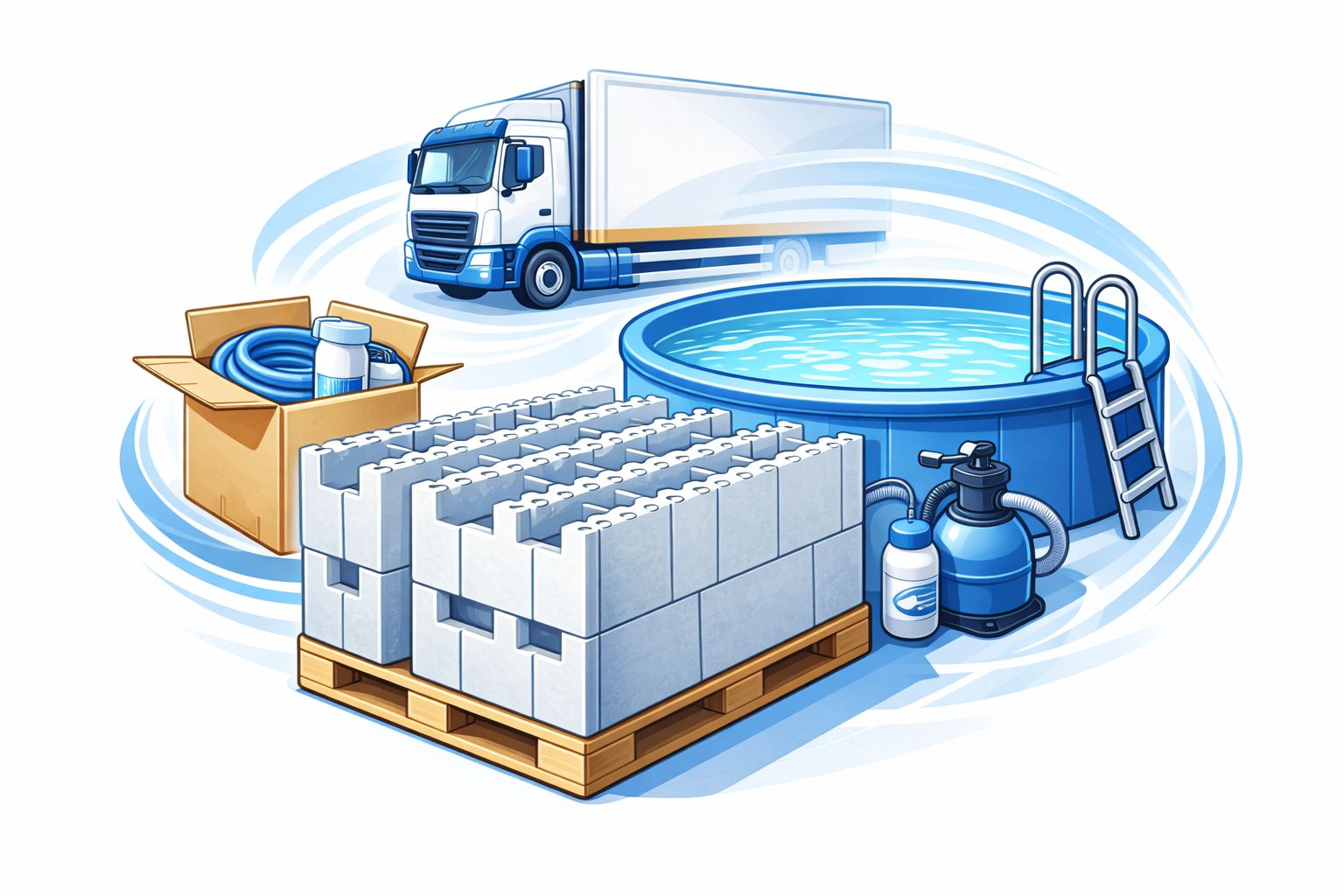 Lieferung von Styroporsteinen und Pool-Sets